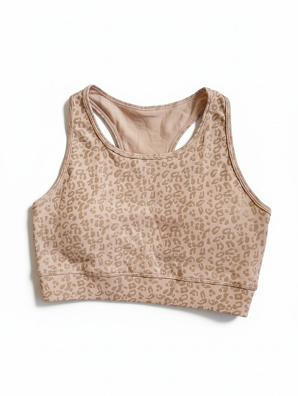 NWT! LA Society Seamless Leopard-Print Sports Bra - Beige